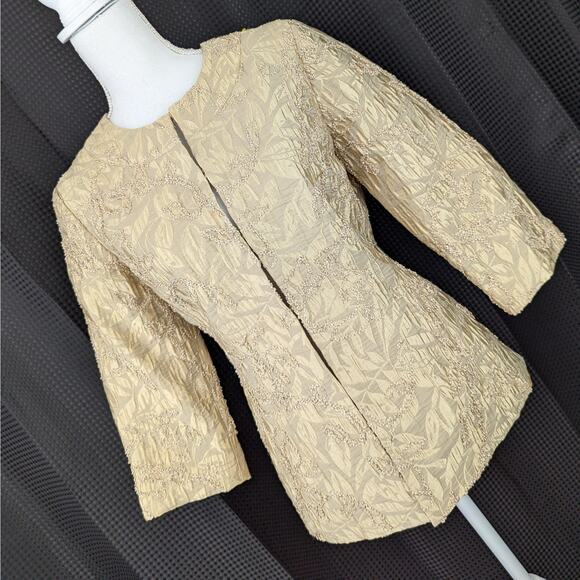CHICO'S! STUNNING GOLD, RIBBON EMBROIDERED, 3/4 SLEEVE JACKET, BLAZER! SZ 2/4 - Picture 8 of 10